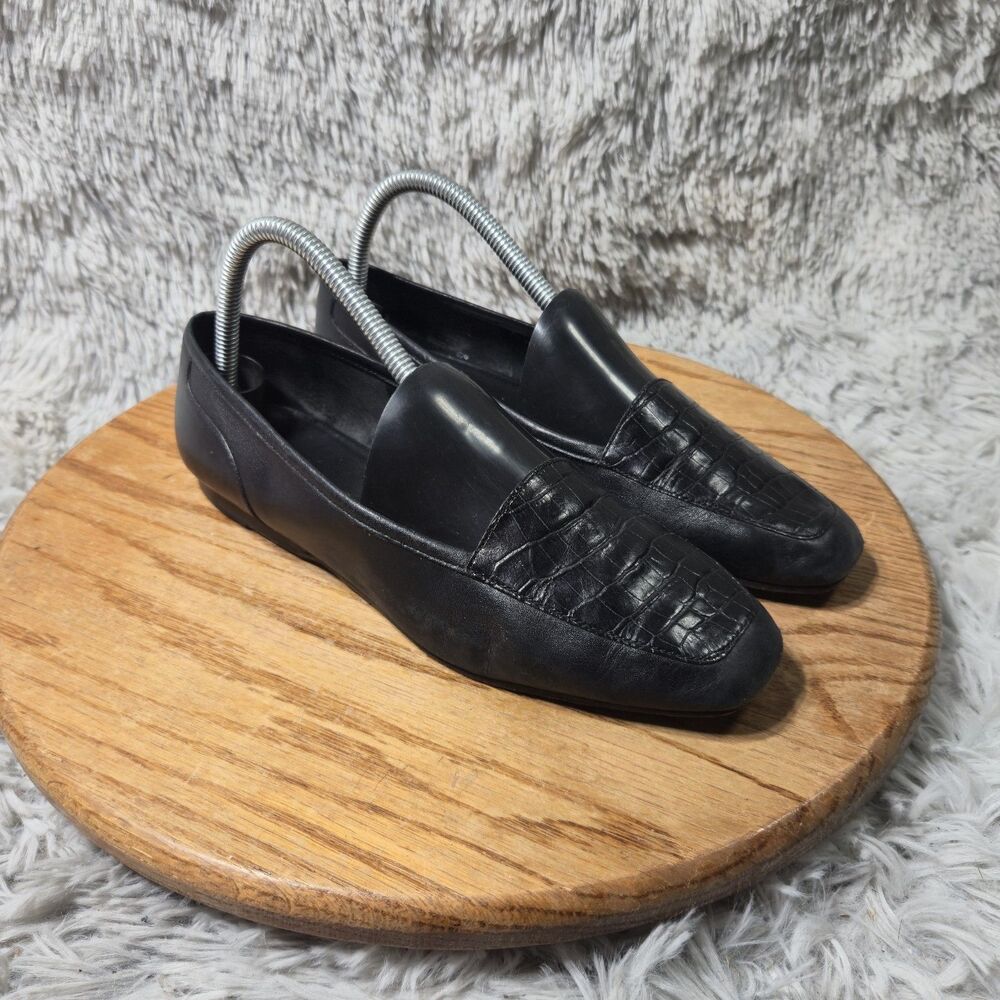 ENZO Angolini Liberty Womens Black Croc Leather Ballet Flat Slip On Size 8.5N